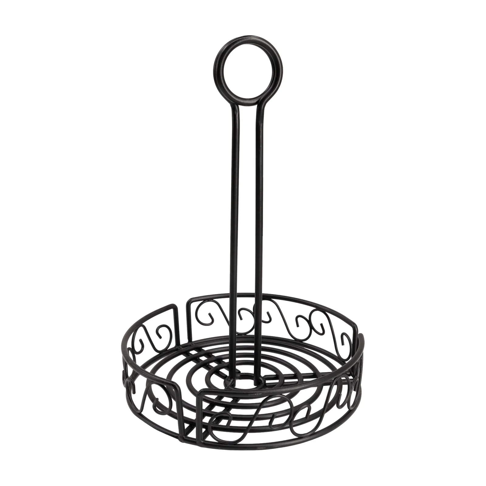 6 1/4″ x 9″ Black Round Wire Condiment Caddy with Handle