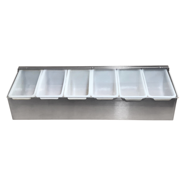 Stainless Steel 6-Compartment Condiment Holder with Clear Cover