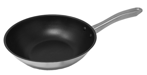 11″ Stainless Steel 3-Ply Non-Stick Flat Bottom Wok with Stainless Steel Handle 3.15″ depth