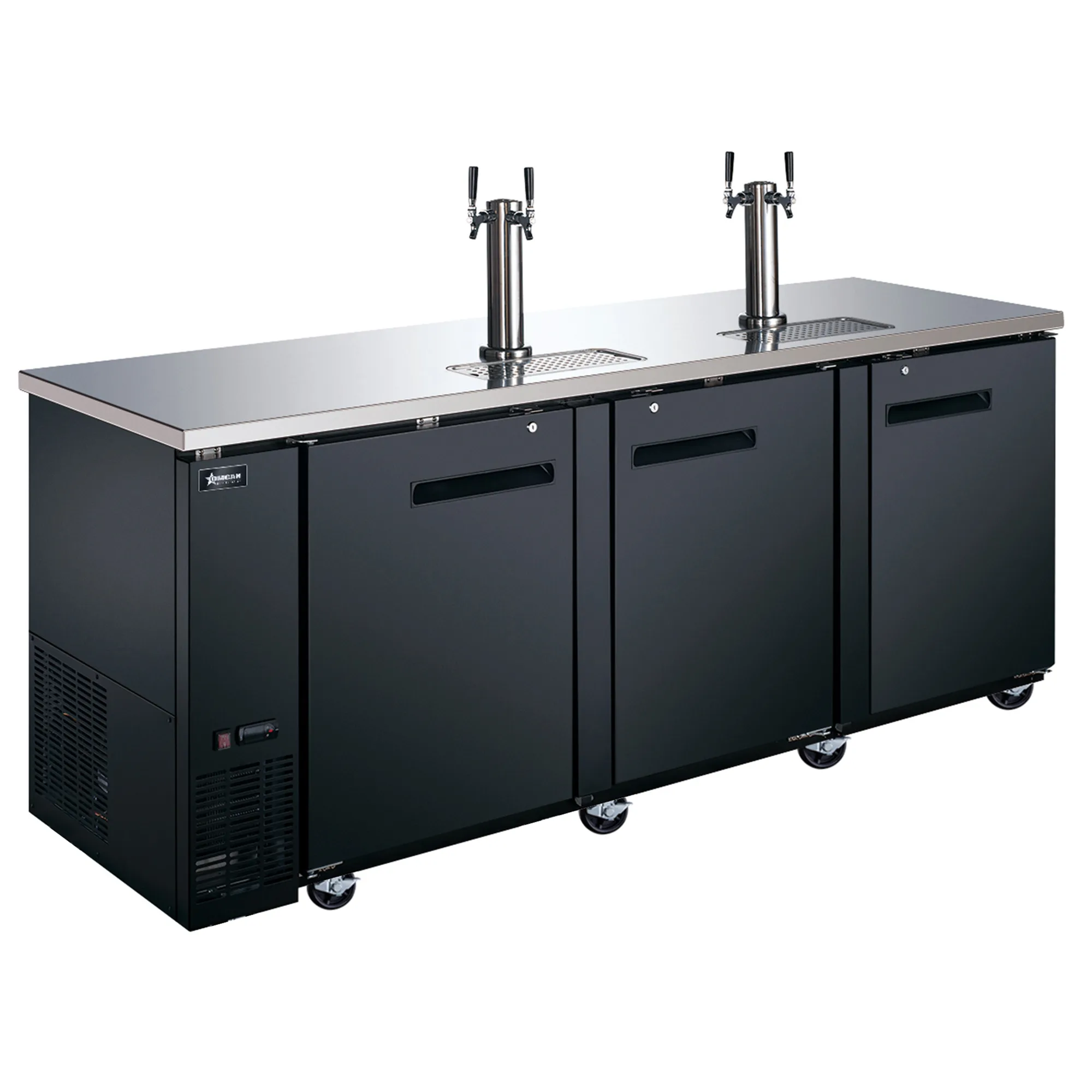 90″ Three (3) Door Kegerator / Beer Dispenser with Two Double Tap Towers, 28" Depth, 32 cu.ft. (916 L)