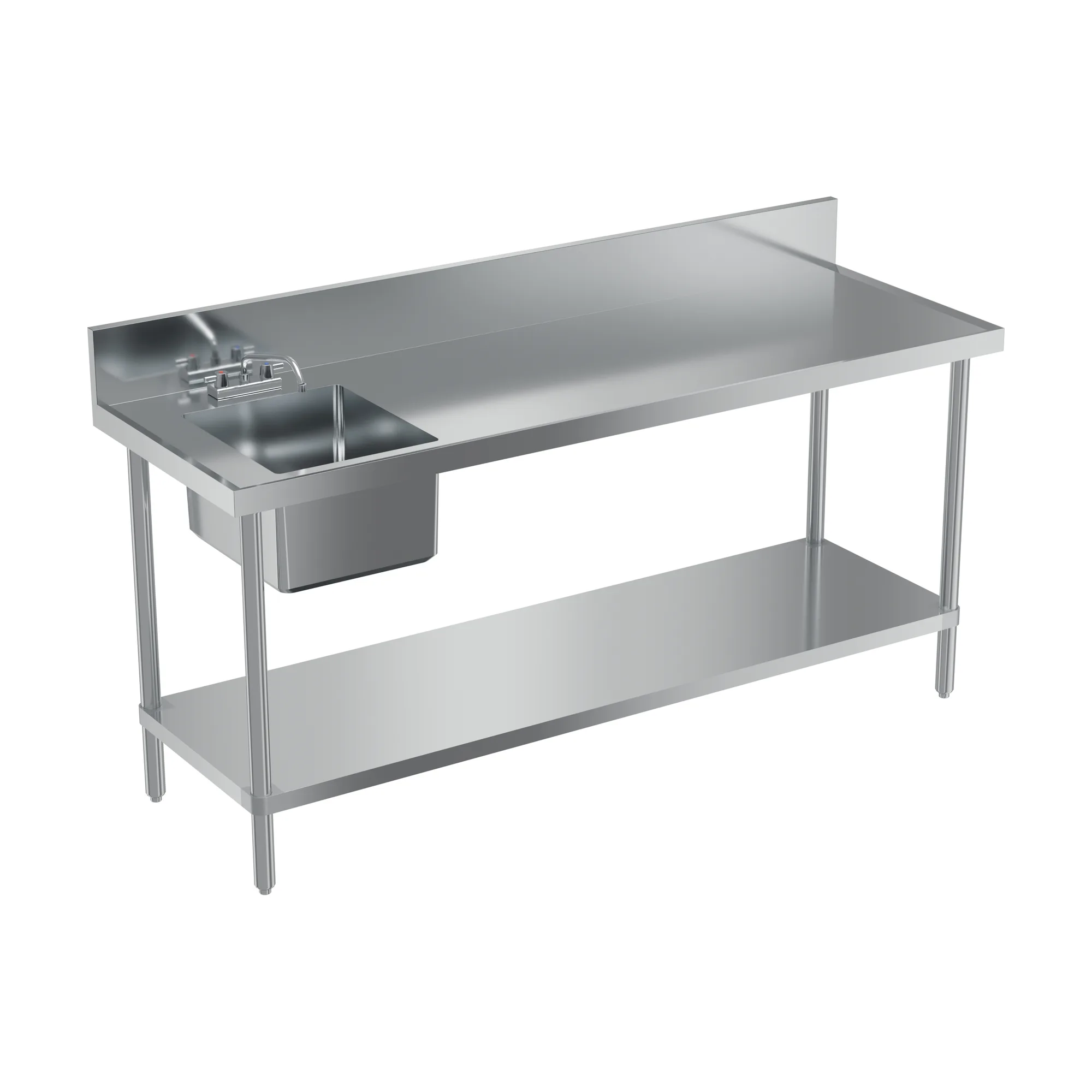 24″ x 72″ 18 Gauge 430 All Stainless Steel Table with Left Sink and 6″ Backsplash