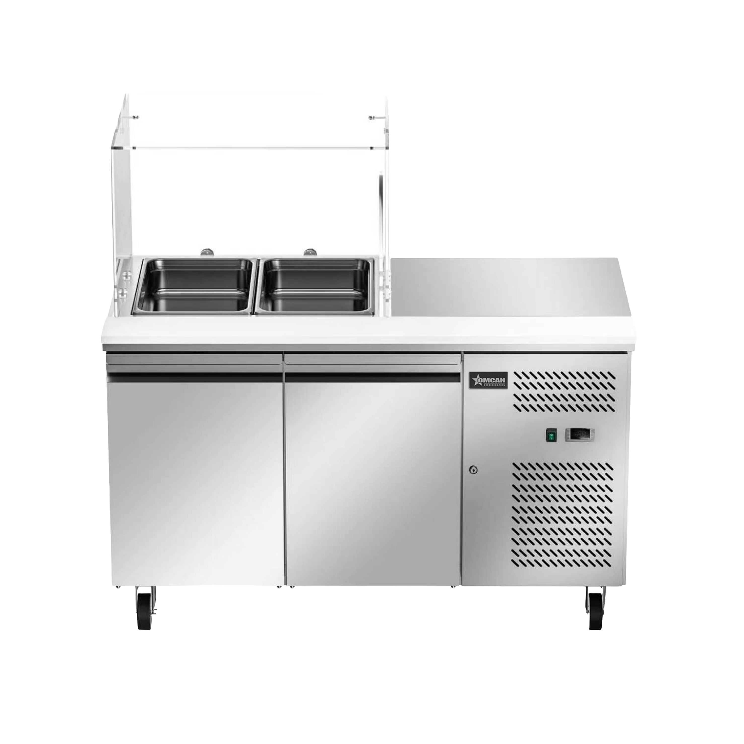 54” Refrigerated Salad Prep Table with 2 Doors and Square Sneeze Guard - 110 V/60 Hz/1 Ph