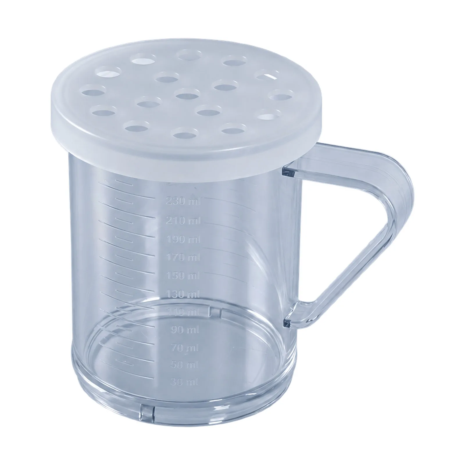 10 oz Polycarbonate Dredge with Clear Lid & 8 mm Hole for Coarsely Ground Products NSF