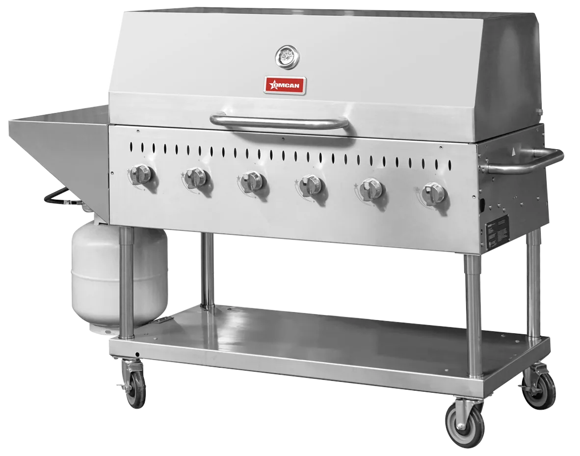48″ Propane Outdoor BBQ Grill, 6 Burners, 96000 BTU, Top and Side Shelf, 1 Roll Dome