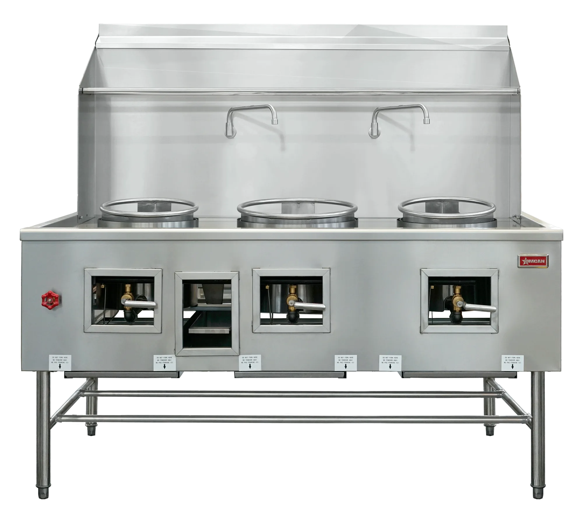 Three Chamber Wok Range with Two 13″ Ring & One 16″ Ring, Backsplash, Faucet, 315,000 BTU – Natural Gas