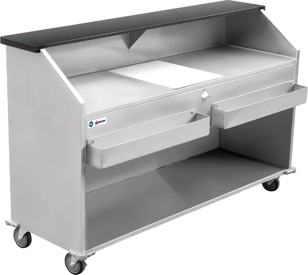 74″ Portable Bar with Open Bottom, Ice Bin, Shut-off Valve and Speed Rails