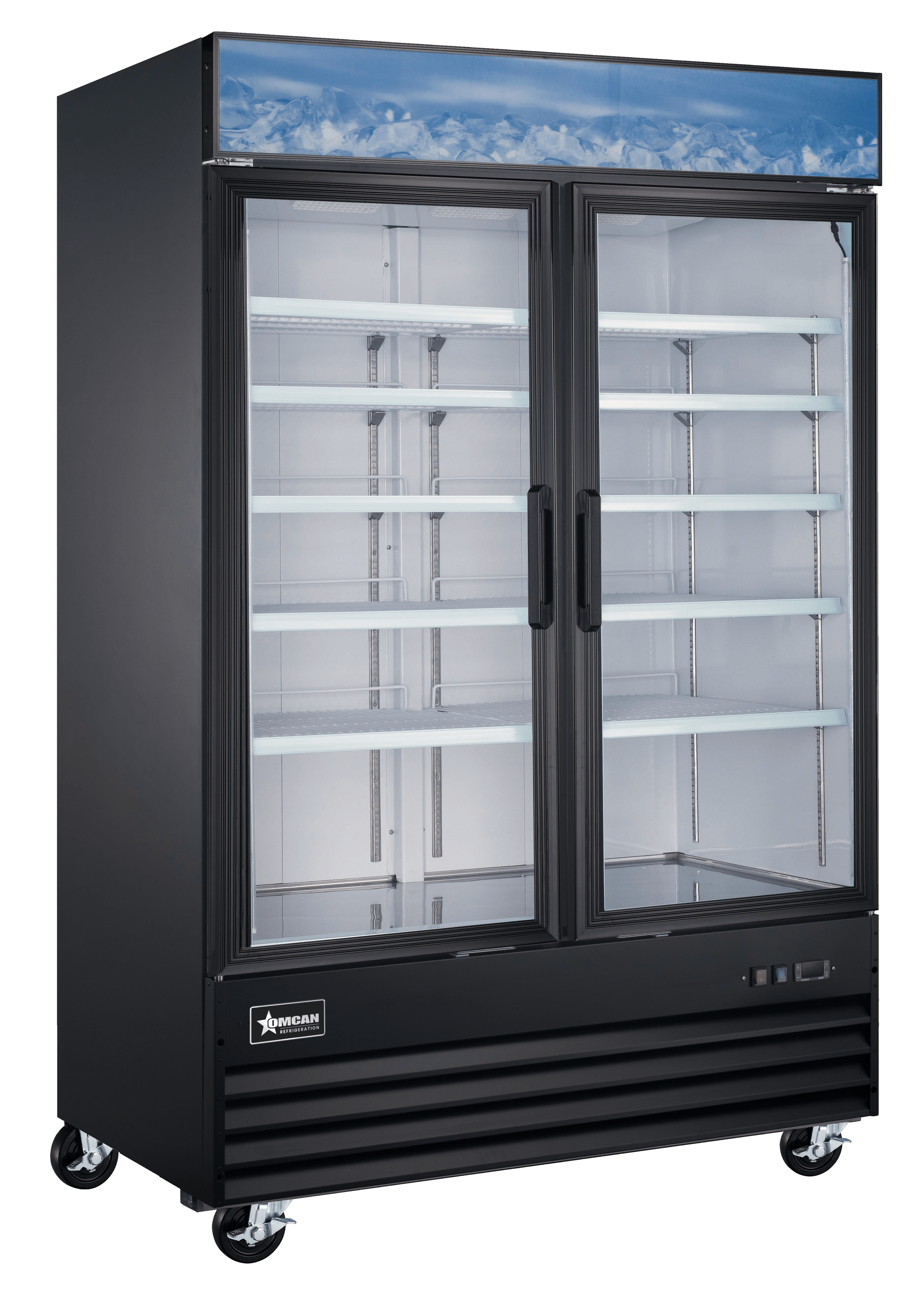 53” Black Display Freezer, 2-Glass Door,  45cu.ft. (1270L) Capacity – 110V, 1,000W
