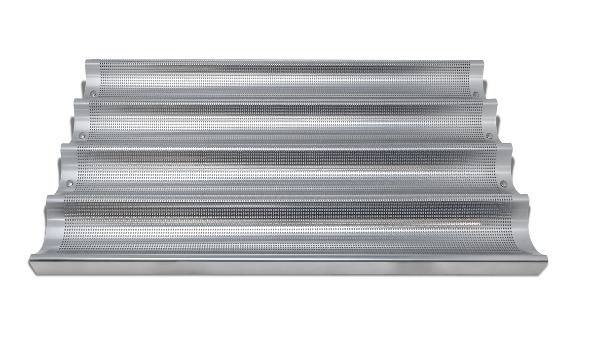 26″ x 18″ Baguette/French Bread Pan, Glazed Aluminum, 4-Loaf 26″ x 3-7/8″ Compartments