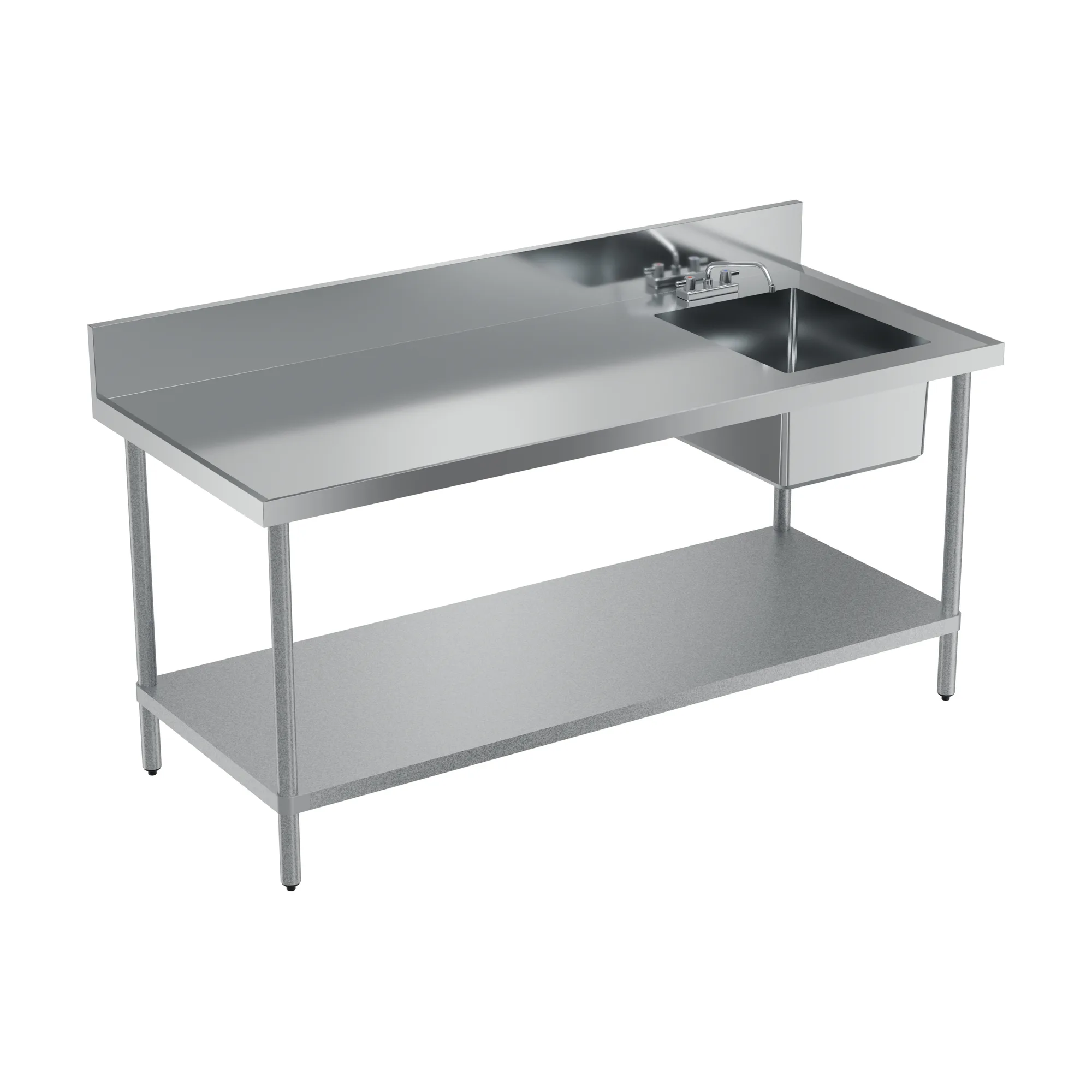 30″ x 72″ Stainless Steel Table with Right Sink, 6″ Backsplash, and Galvanized Leg & Socket