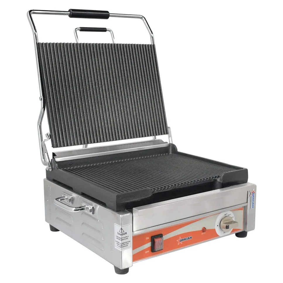 Single Panini Grill with Grooved Plates – 12″ x 15″ Cooking Surface – 120 V, 1800 W