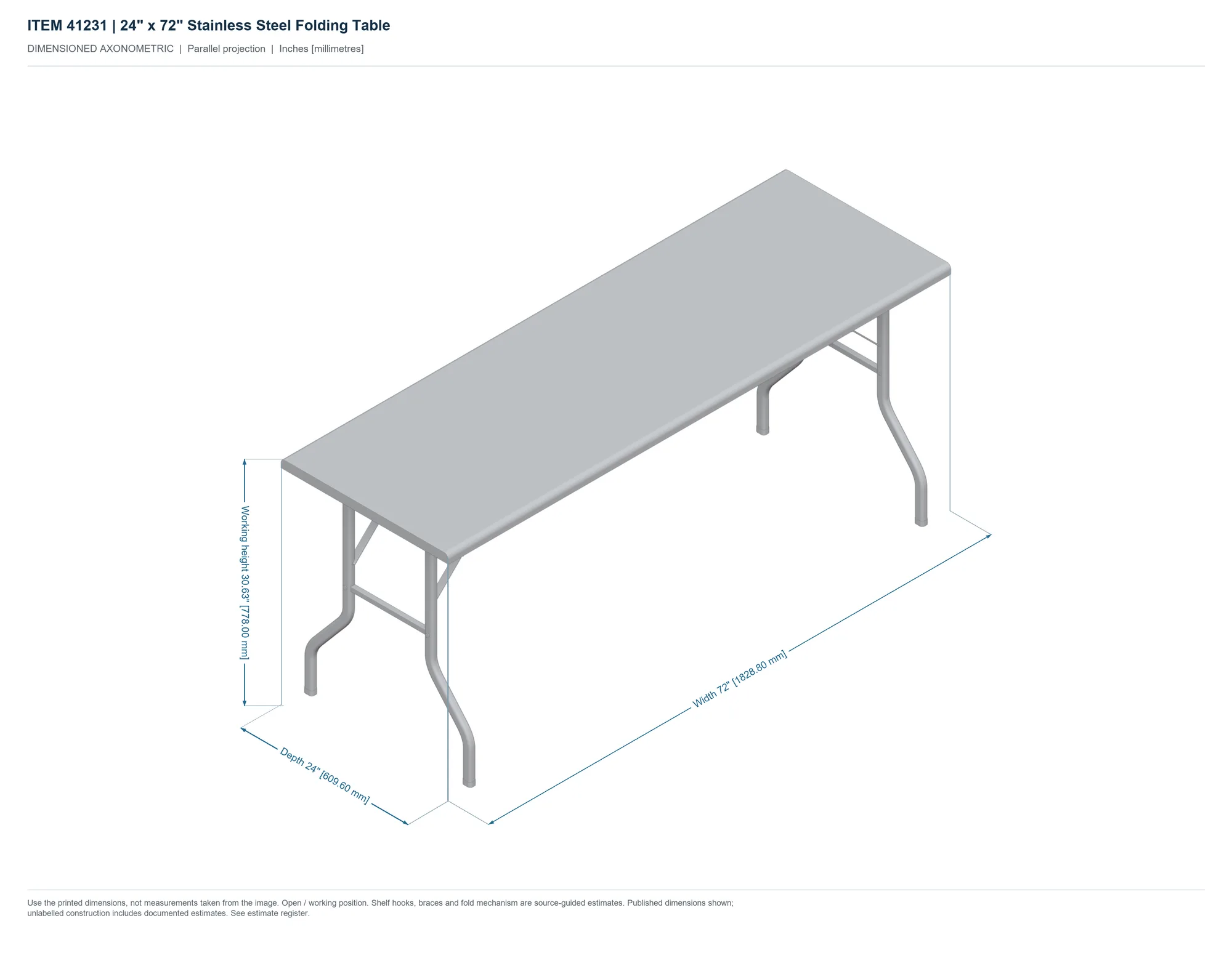 24″ x 72″ Stainless Steel Folding Table