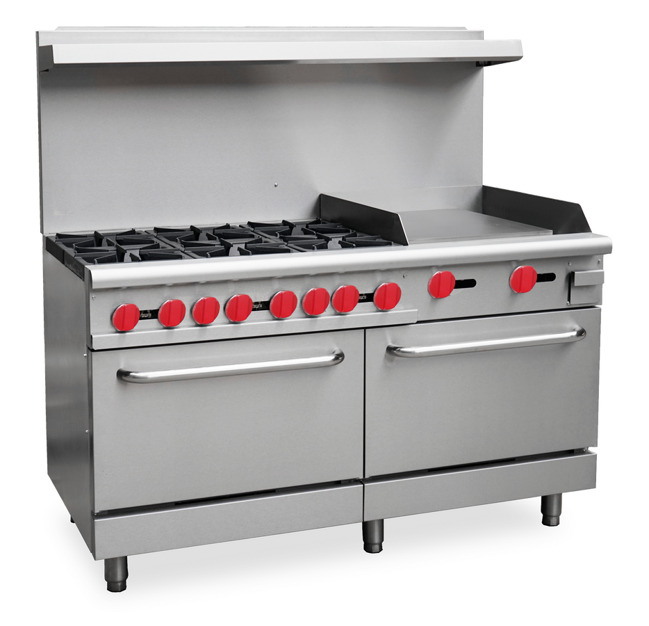 60″ Commercial Gas Range with 6 Burners, 24″ Griddle and 2 Standard Ovens 282,000 BTU – Natural Gas