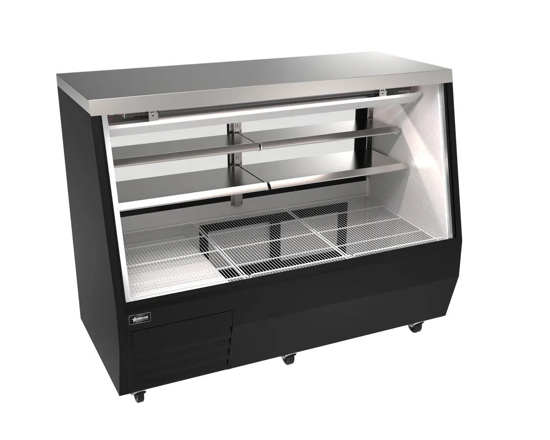 71″ Square Glass Refrigerated Double-Duty Deli Cabinet, 30.06 cu. ft. (851 L), Black