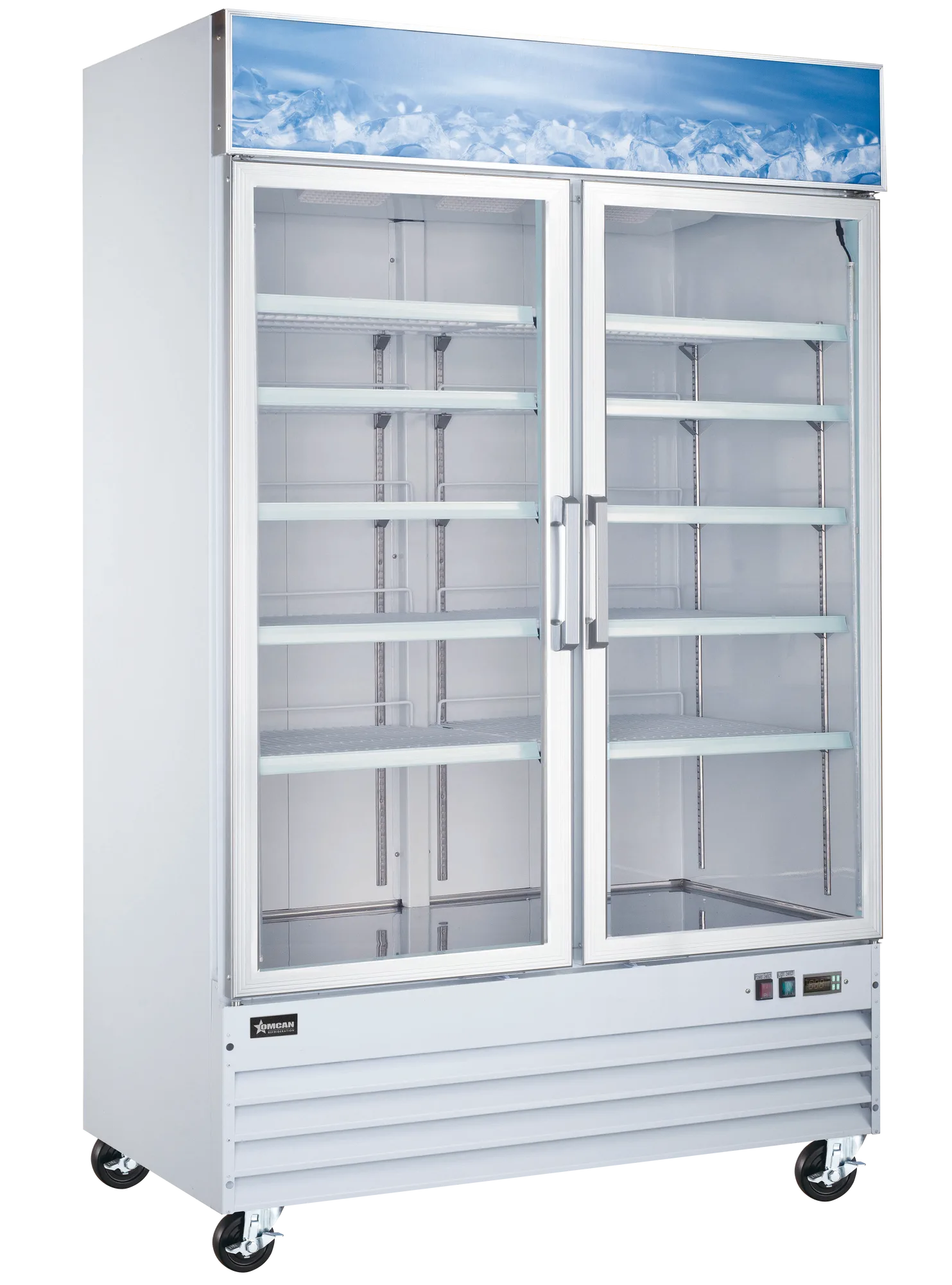 53″ Two (2) Glass Door Display Freezer, 45 cu. ft. (1270 L), White
