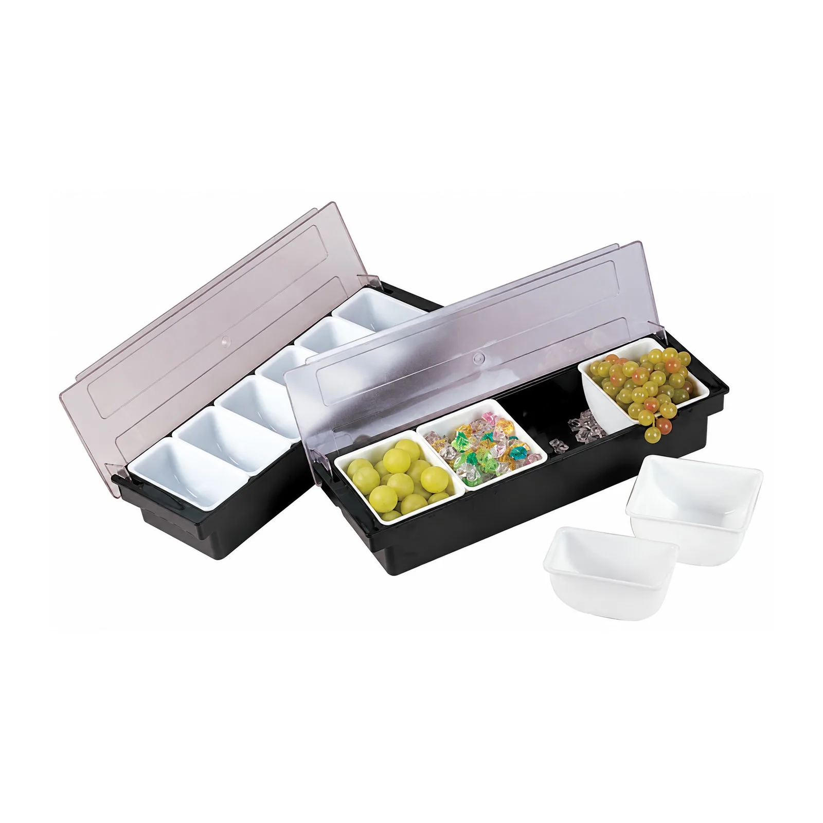 Black Plastic 4-Compartment Condiment Holder with Clear Cover