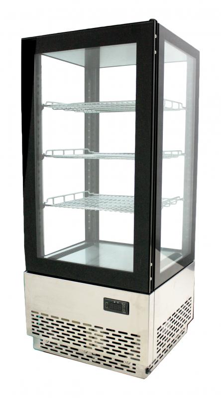 17” Countertop Refrigerated Showcase with Four Sided Glass and Stainless Steel Base – 2.75cu.ft. / 78L Capacity – 110V,  180W