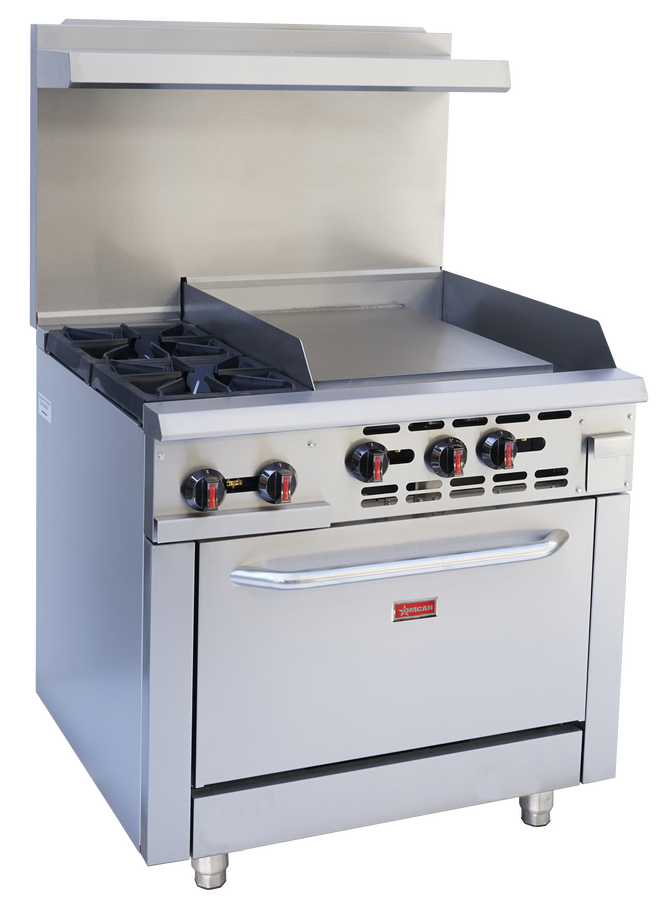 36″ Commercial Gas Range with 2 Burners, 24″ Griddle and Standard Oven – Natural Gas