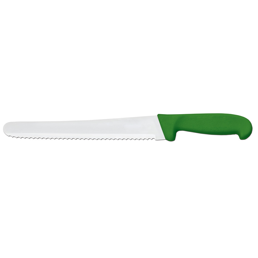 10-inch Slicer Curved Wave Edge Knife with Green Polypropylene Handle