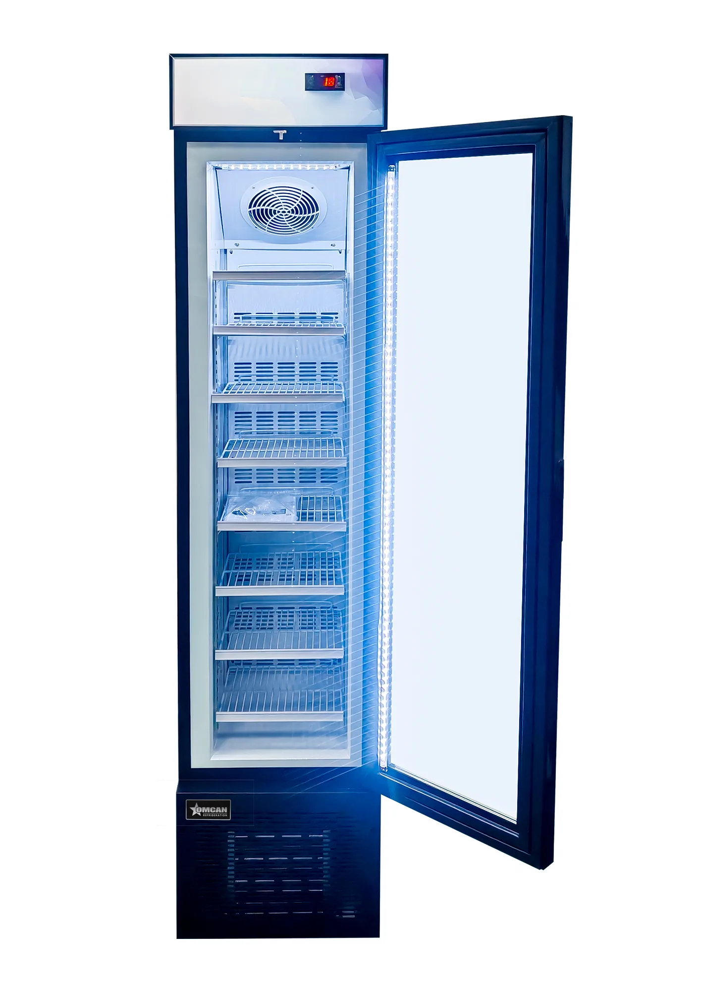 17″ Slim One (1) Glass Door Display Freezer with Top Lightbox, 3.7 cu. ft. (105 L), Black