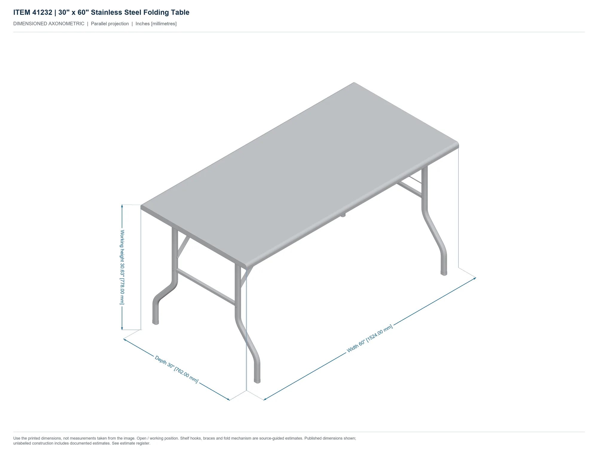 30″ x 60″ Stainless Steel Folding Table