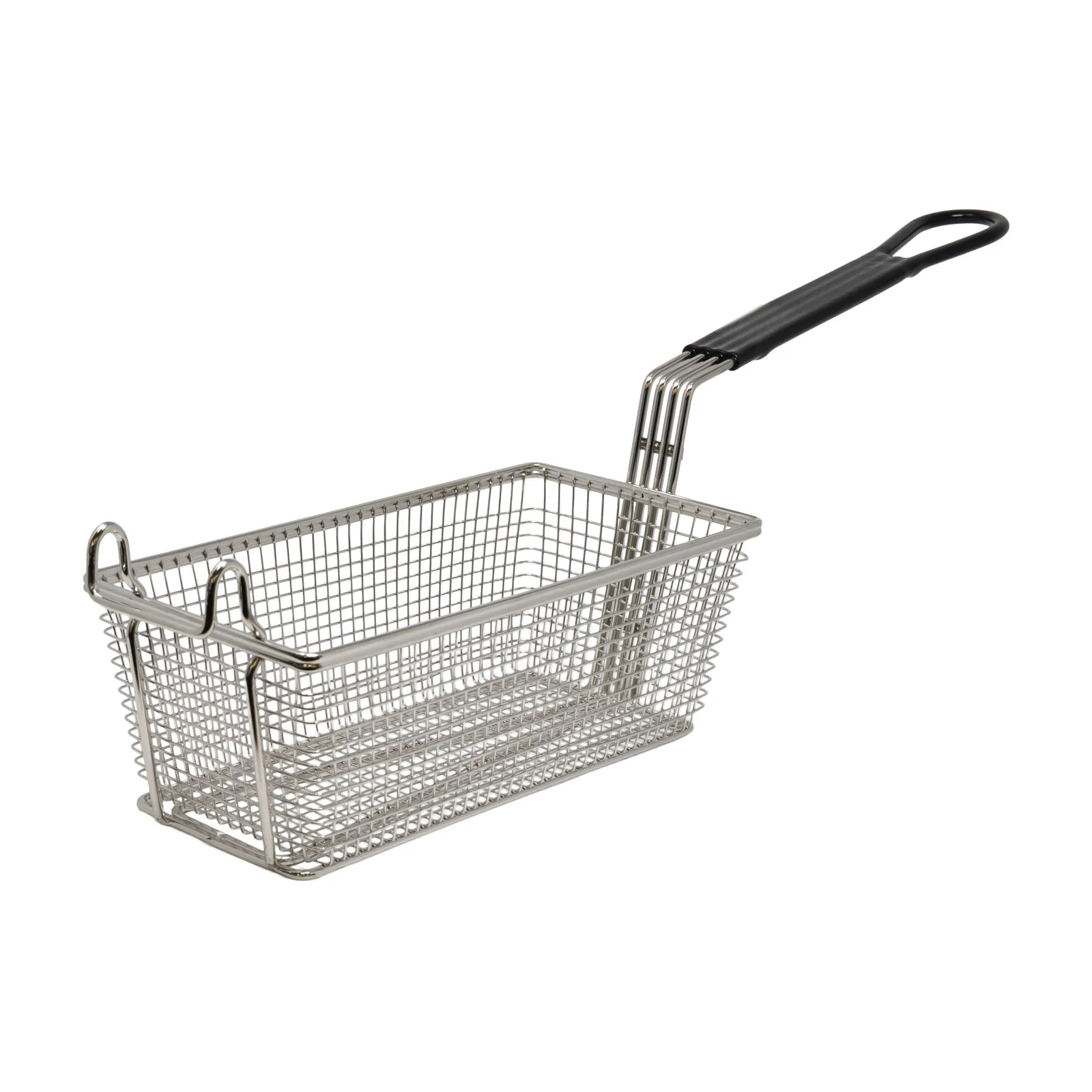 11″ x 5 1/2″ x 4″ Nickel-Plated Iron Fryer Basket with Black Handle