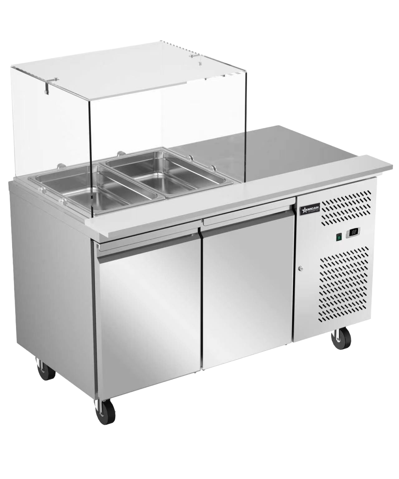 54” Refrigerated Salad Prep Table with 2 Doors and Square Sneeze Guard - 110 V/60 Hz/1 Ph