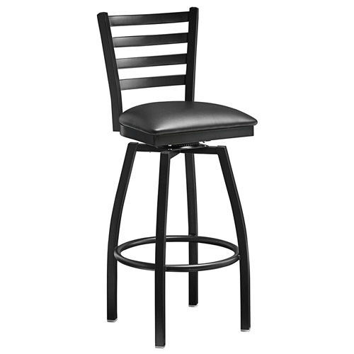 Bar Height Metal Ladder Swivel Chair with Black Color Vinyl Seat