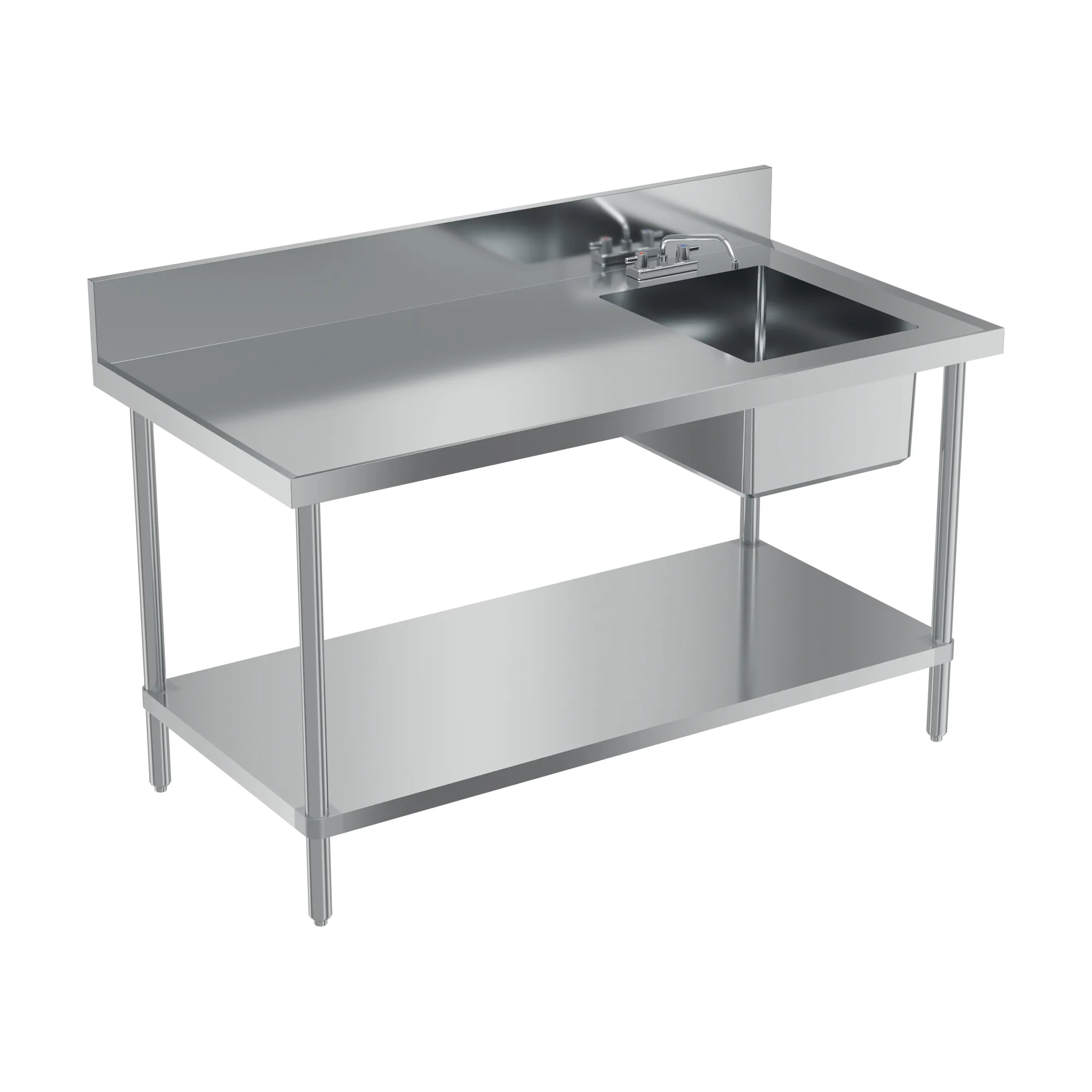 30″ x 60″ 18 Gauge 430 All Stainless Steel Table with Right Sink and 6″ Backsplash