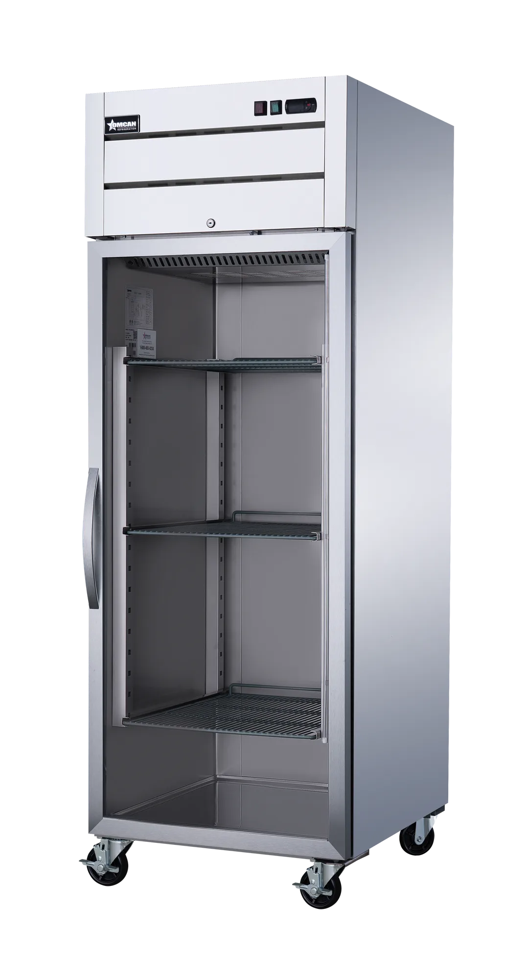 29″ One (1) Glass Door Top Mounted Reach-In Refrigerator, 21.5 cu. ft. (609 L), Stainless Steel