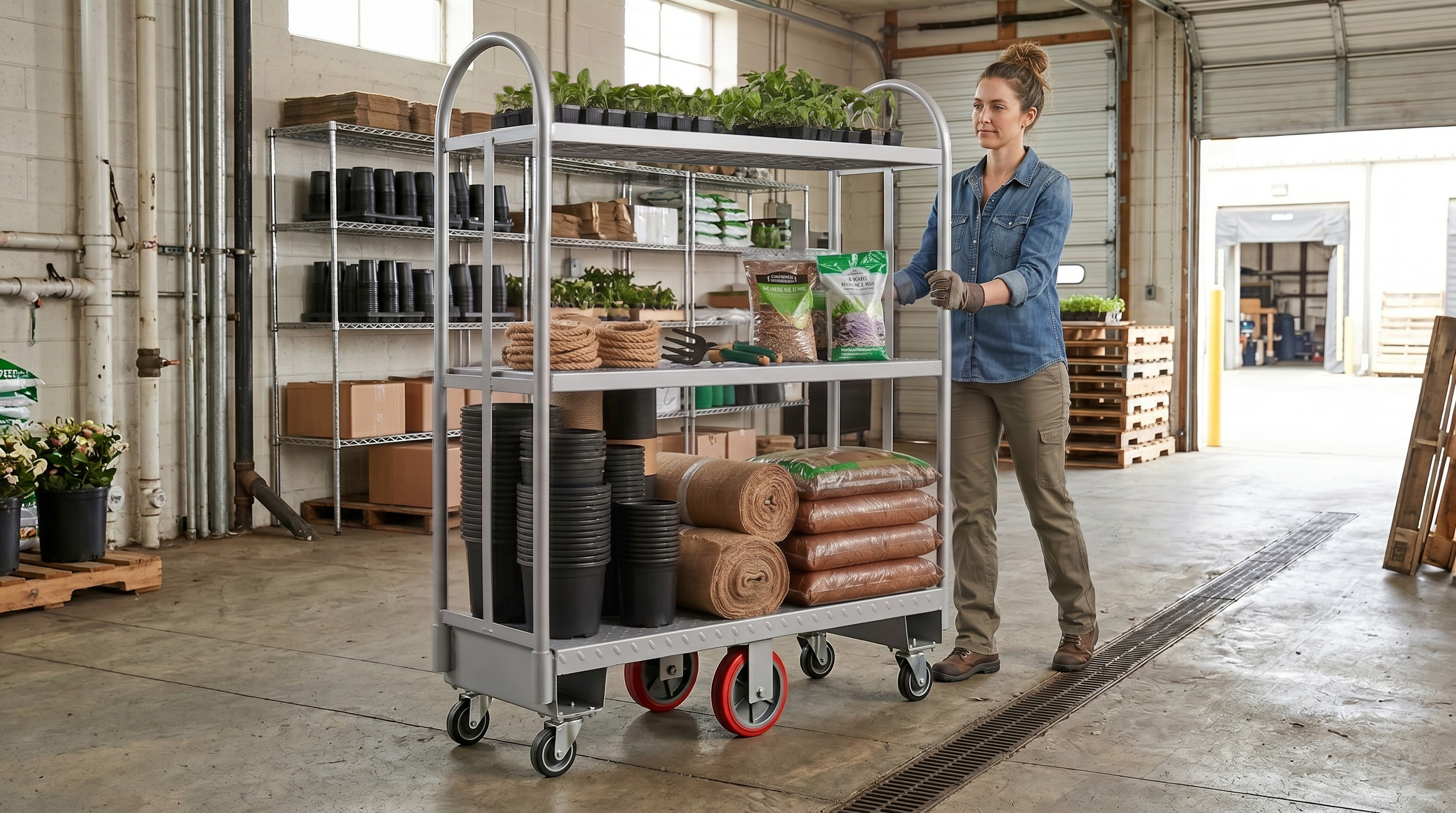 Heavy-Duty U-Boat Steel Utility Cart 16" x 48" - 2 Shelf