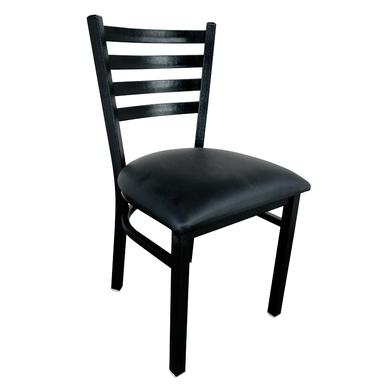 Metal Ladder Back Chair with Black Finish and Black Vinyl Seat