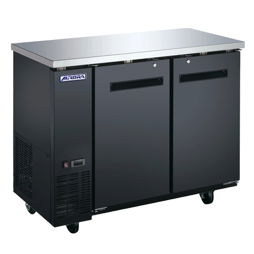 Aurora 49″ Black Back Bar Cooler, 2 Solid Doors, 11 cu.ft. (318 L) Capacity with Stainless Steel Countertop – 110V, 273W