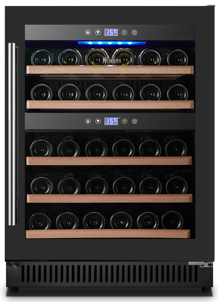 Vinovero 23-inch Dual Zone Wine Cooler with 40 Bottle Capacity and Black Full Glass Door