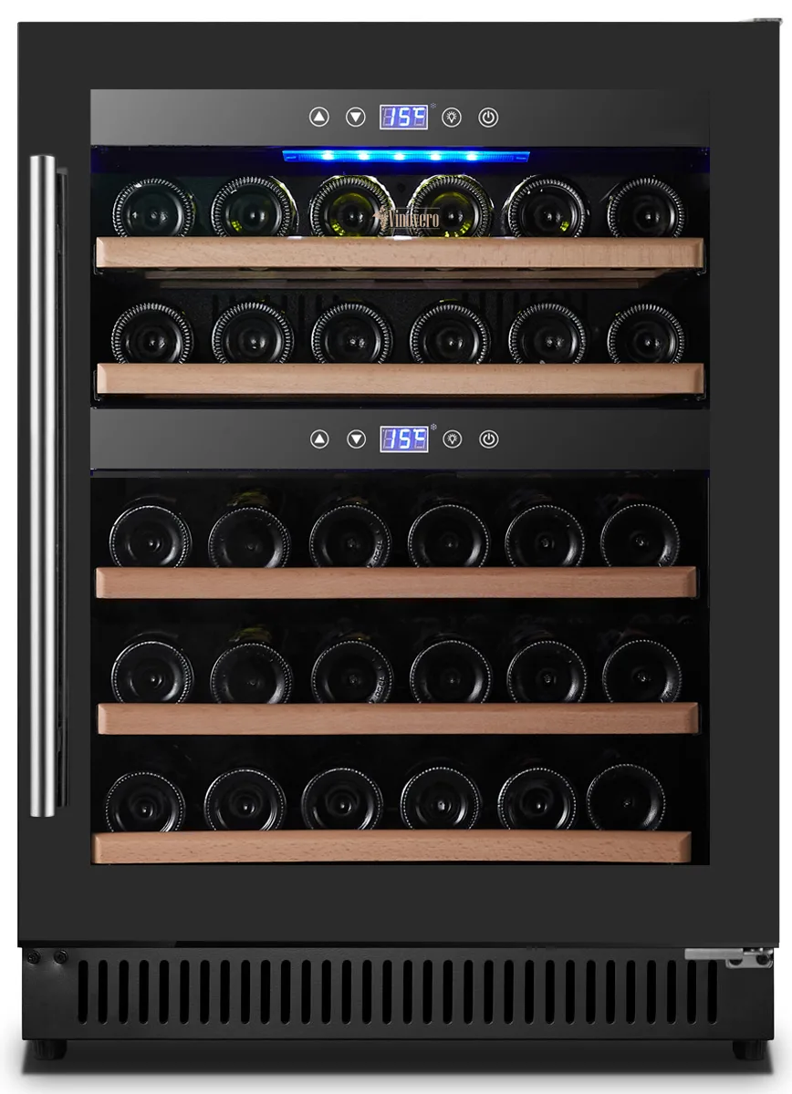 Vinovero 24″ Dual Zone Wine Cooler with 40 Bottle Capacity and Black Full Glass Door