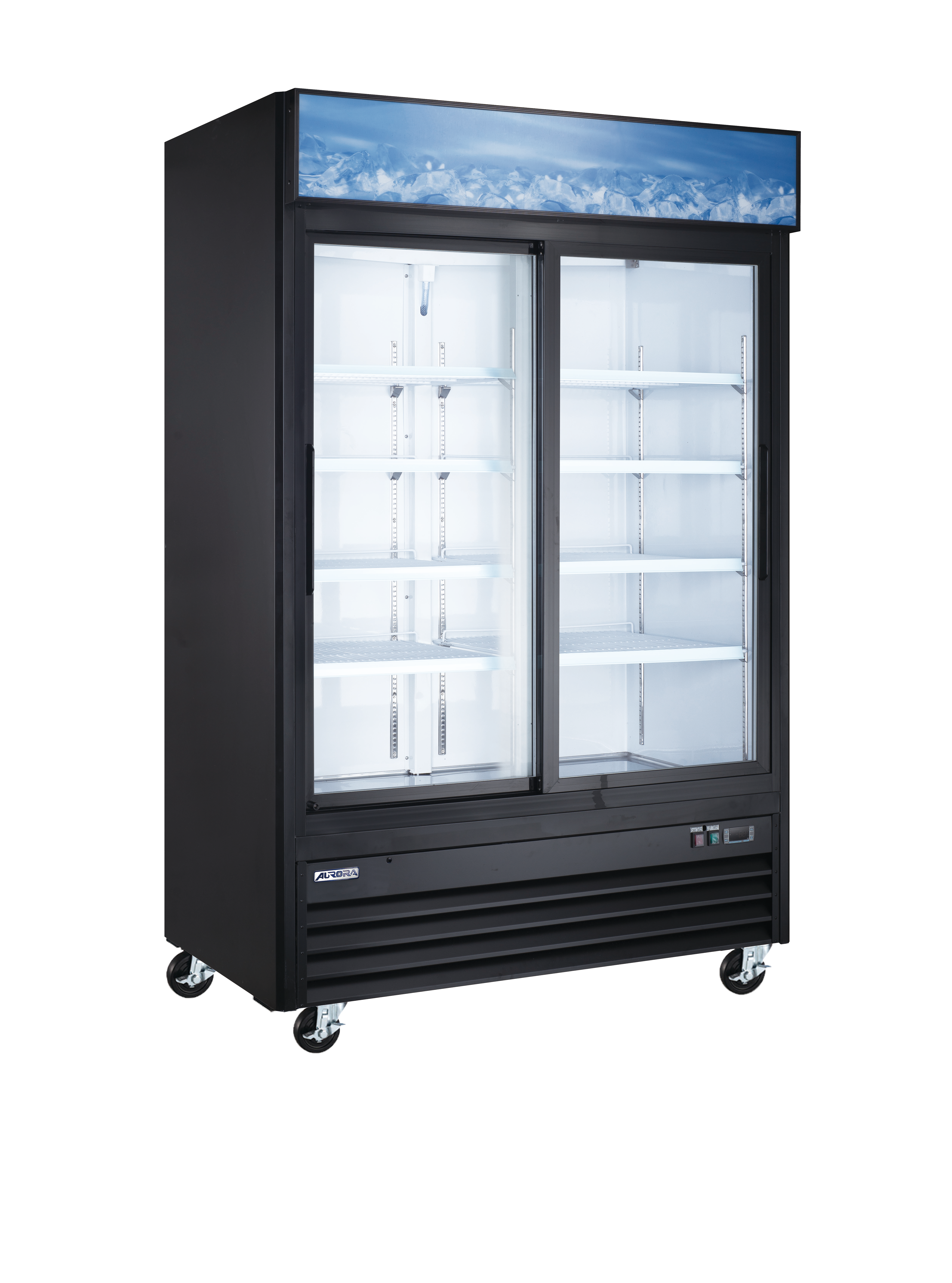 Aurora Black Glass Door Refrigerator 54" 2 Door