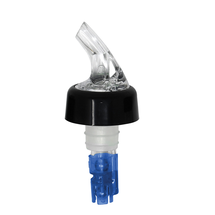 7/8 oz Clear Spout / Blue Tail Measured Liquor Pourer with Collar – 12/Pack