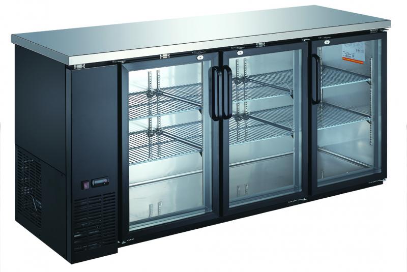 73-inch Triple Glass Door Back Bar Cooler with 19.6 cu. ft. capacity