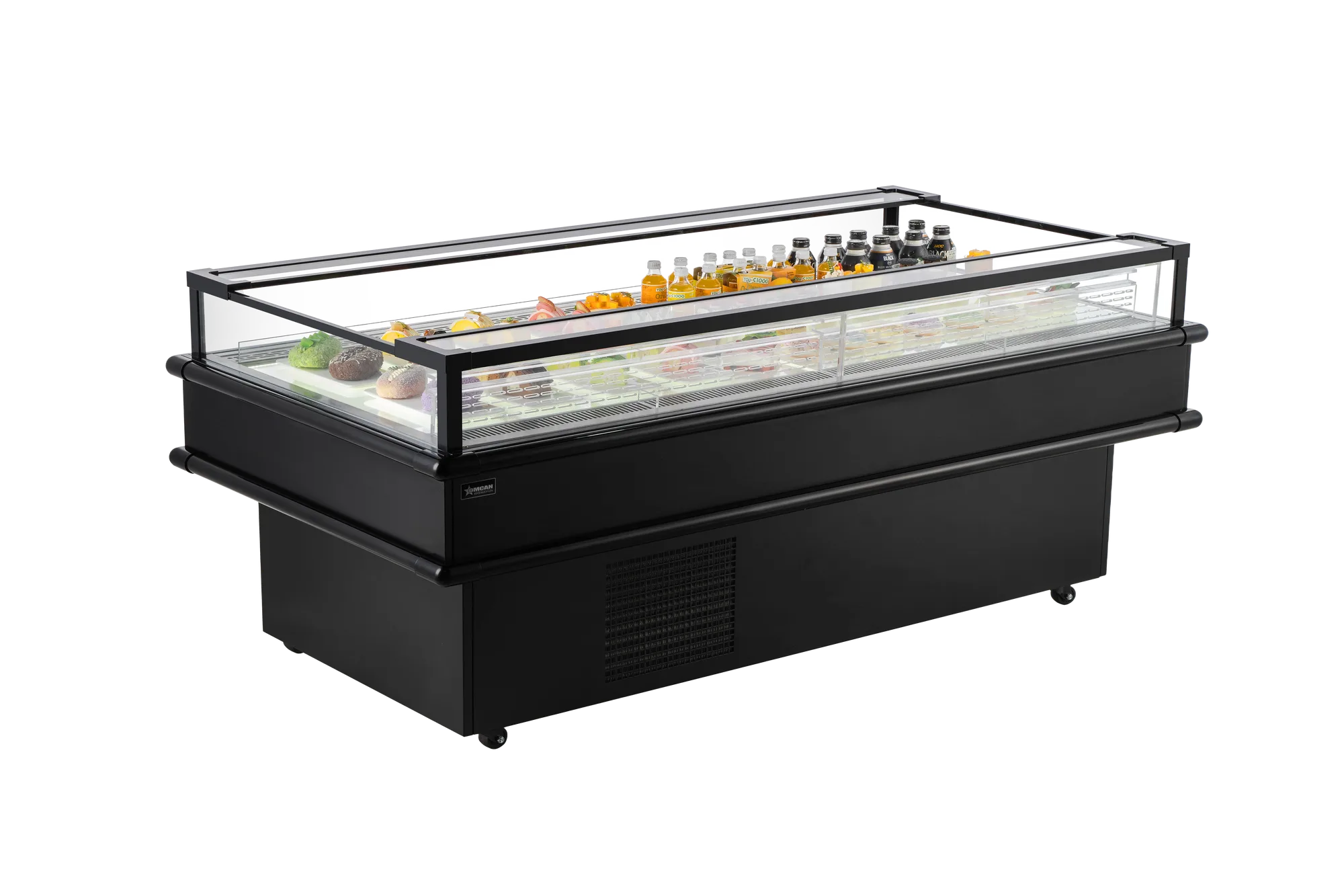 85″ x 37.5″ Refrigerated Island Top-Open Showcase, 10.03 cu. ft. (284 L), Black