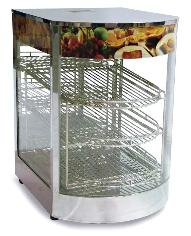 14″ Countertop Display Warmer, 3 Shelves, Curved Glass, Full-Service with 0.85 kW