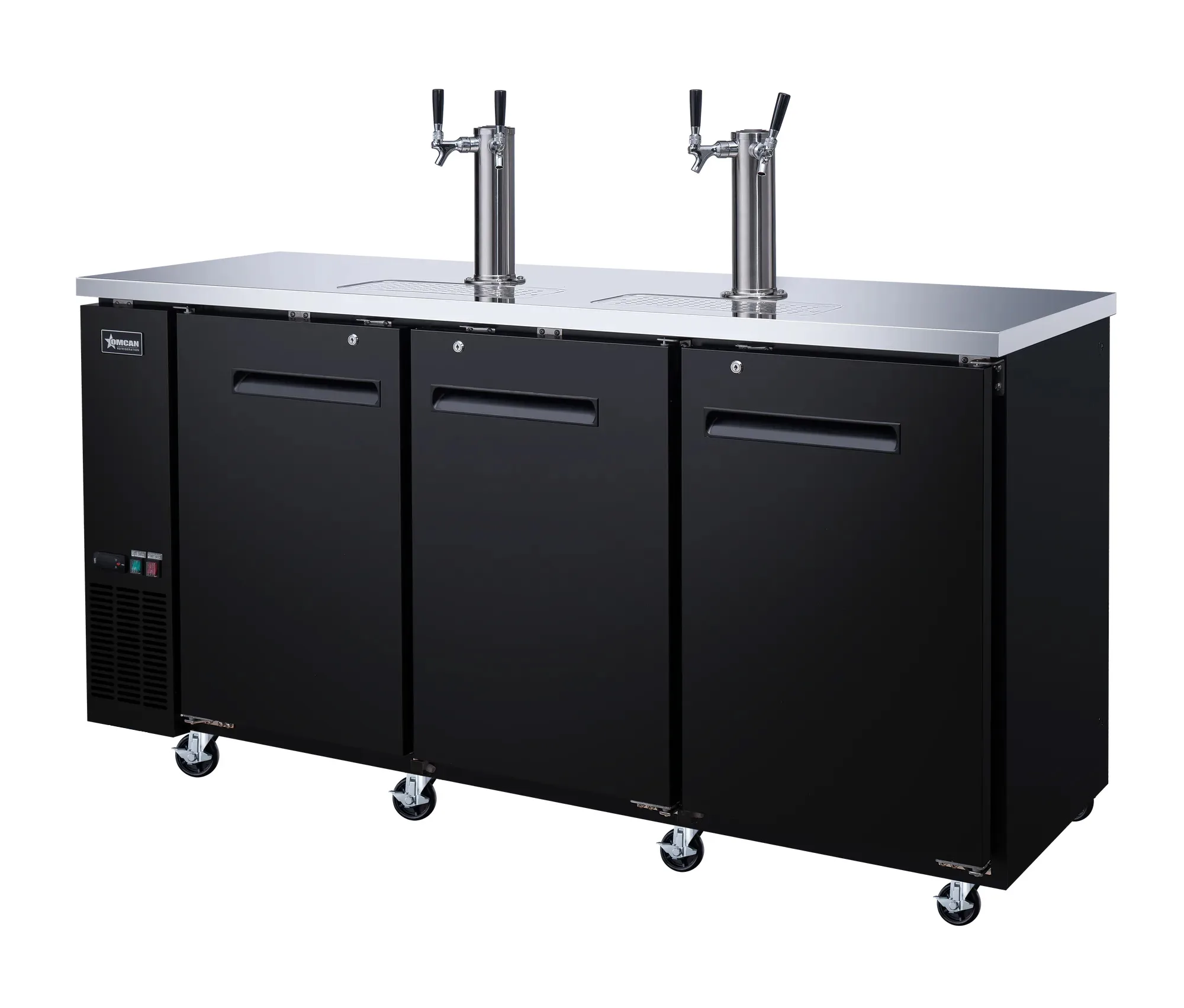 72″ Three (3) Door Kegerator / Beer Dispenser with Two Double Tap Towers, 24" Depth, 19.6 cu.ft. (556 L)
