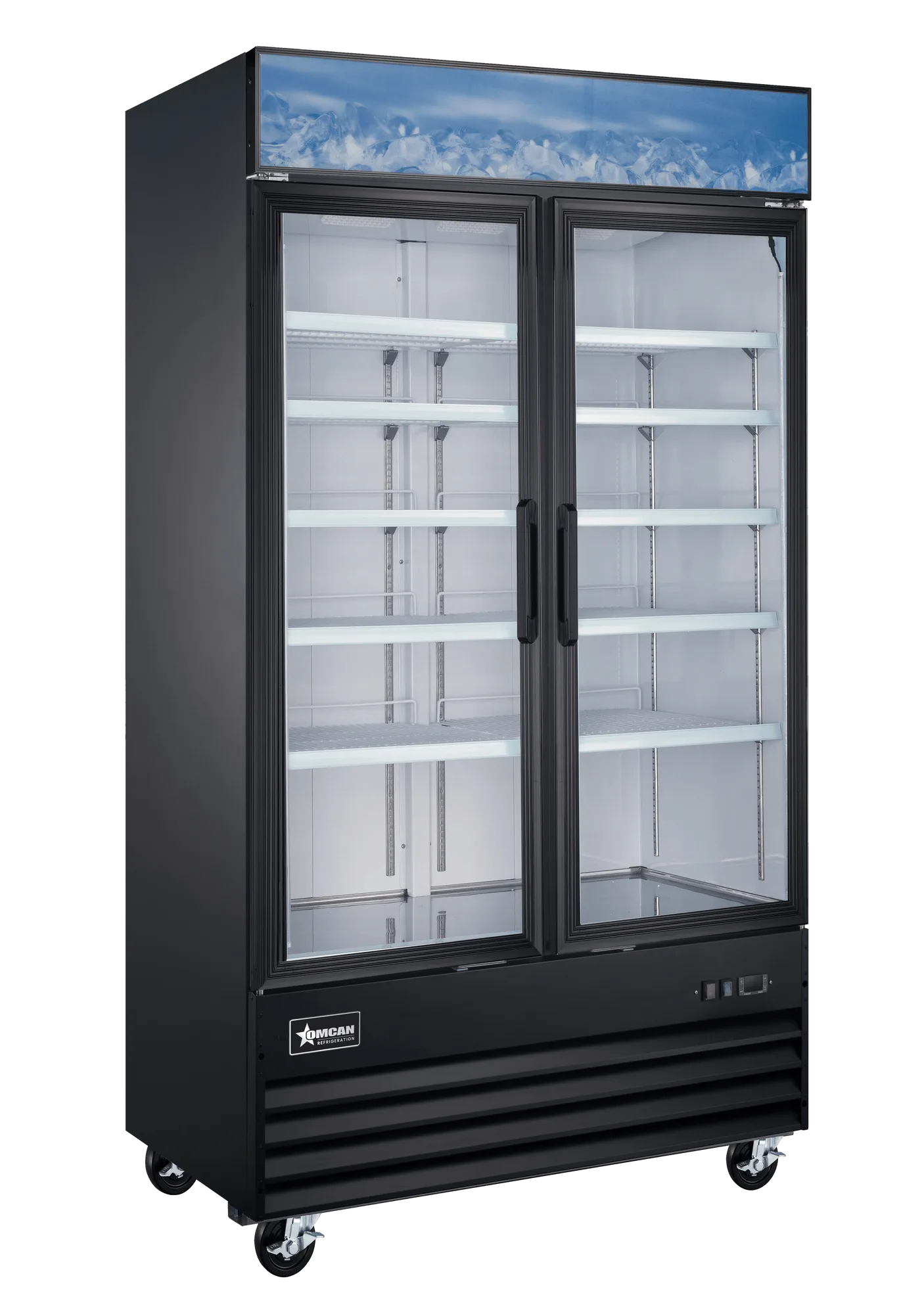 49″ Two (2) Glass Door Display Freezer, 29 cu. ft. (821 L), Black