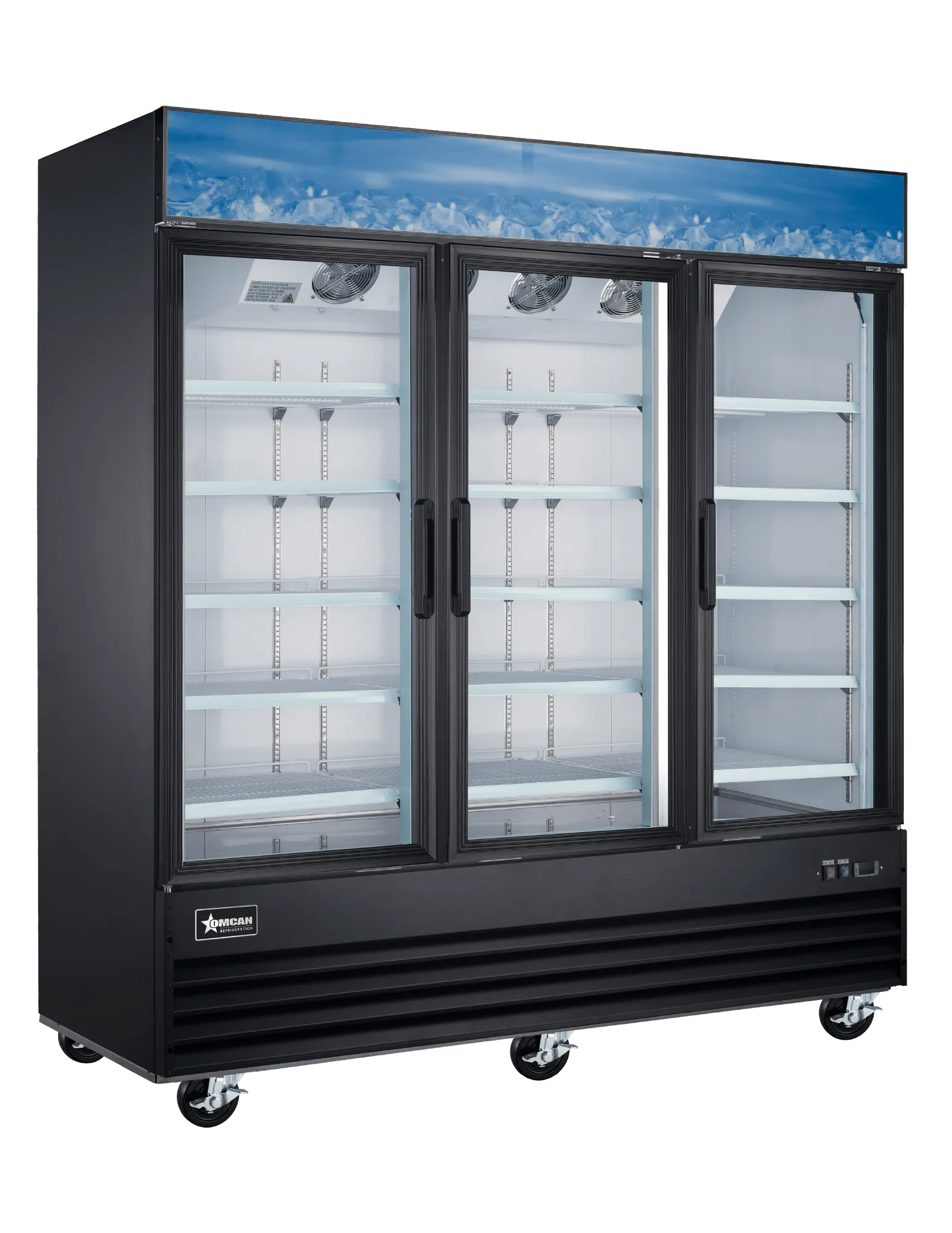 80″ Three (3) Glass Door Display Freezer, 52.3 cu. ft. (1480 L), Black