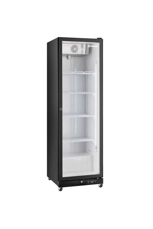 24” Refrigerator Black Glass 1 Door Merchandiser with LED Light, 380 L (13.4 cu.ft.), 115V/60Hz/1Ph