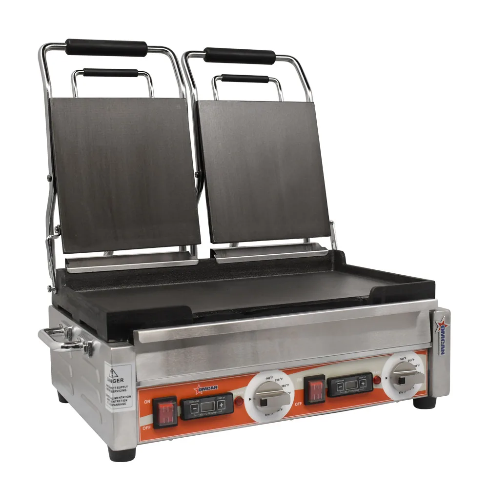 Double Panini Grill with Smooth Plates and Timer – 10″ x 18″ Cooking Surface – 220 V, 3200 W