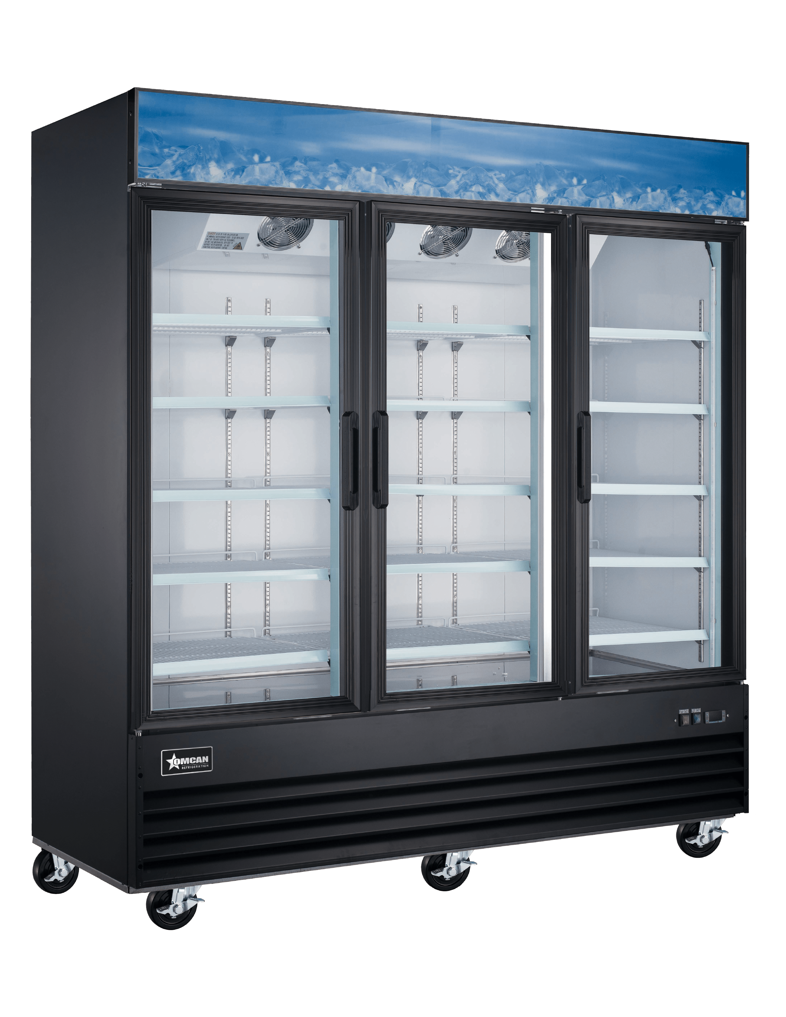 80” Black Display Freezer, 3-Glass Door,  52.3cu.ft. (1650L) Capacity – 110V, 1,600W
