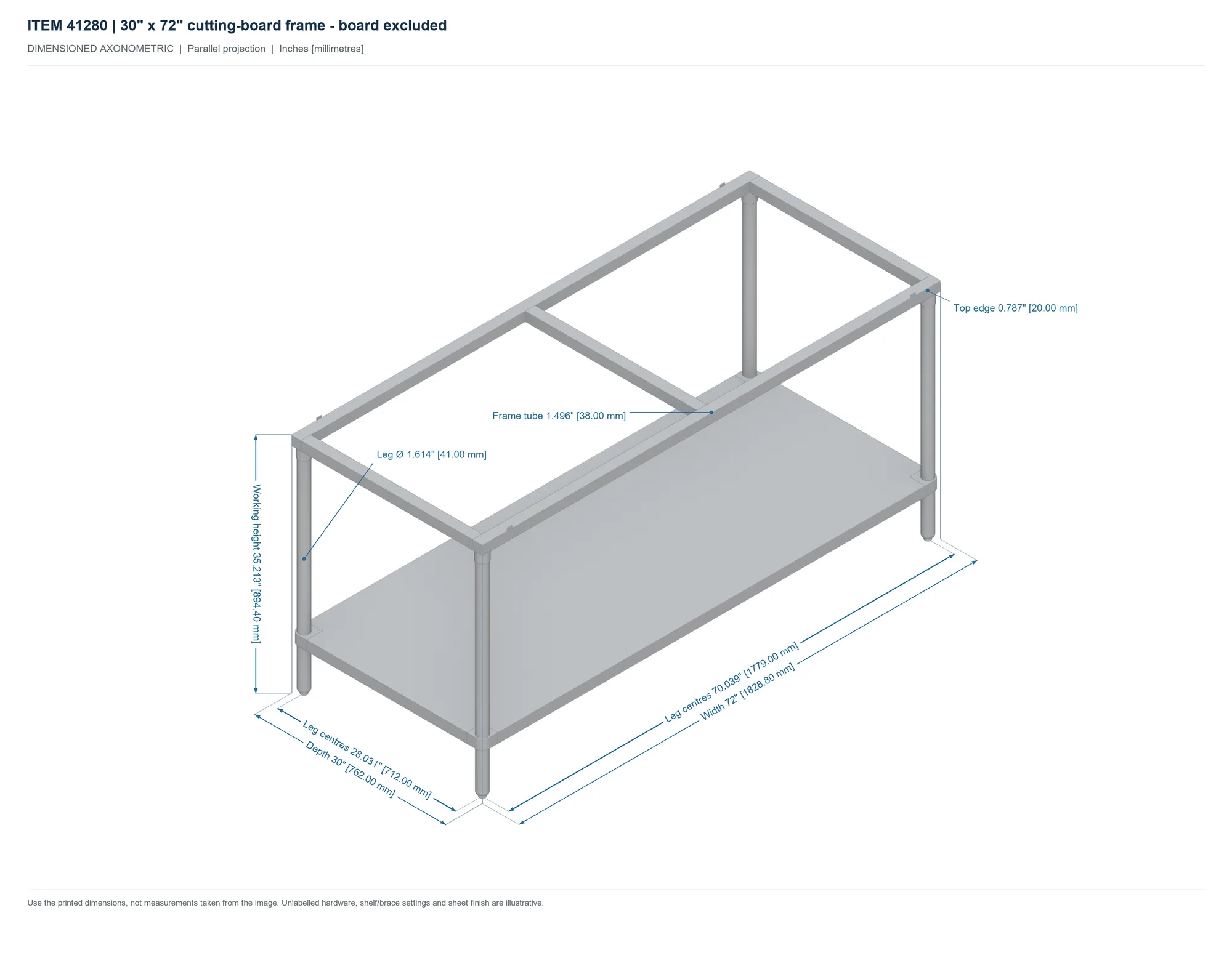 30″ x 72″ 18 Gauge 430 Solid Poly Top Table