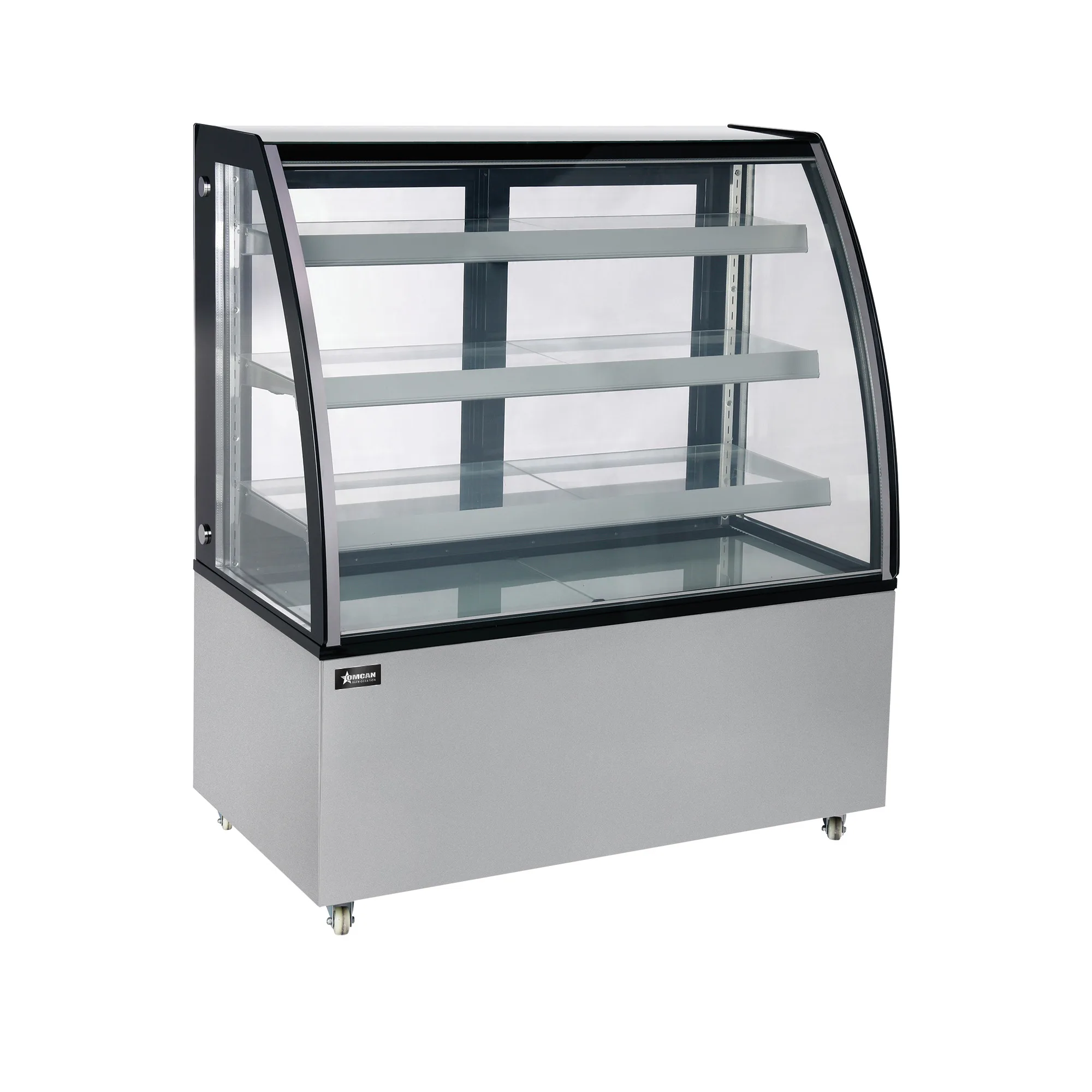48″ Three (3) Shelf Curved Glass Floor Refrigerated Showcase, 14.83 cu. ft. (420 L), Stainless Steel