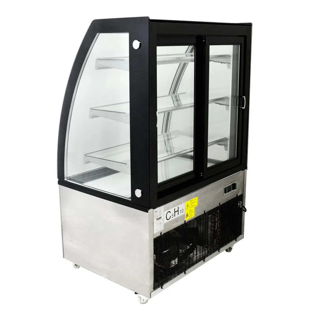 36″ Three (3) Shelf Curved Glass Floor Refrigerated Showcase, 10.95 cu. ft. (310 L), Stainless Steel