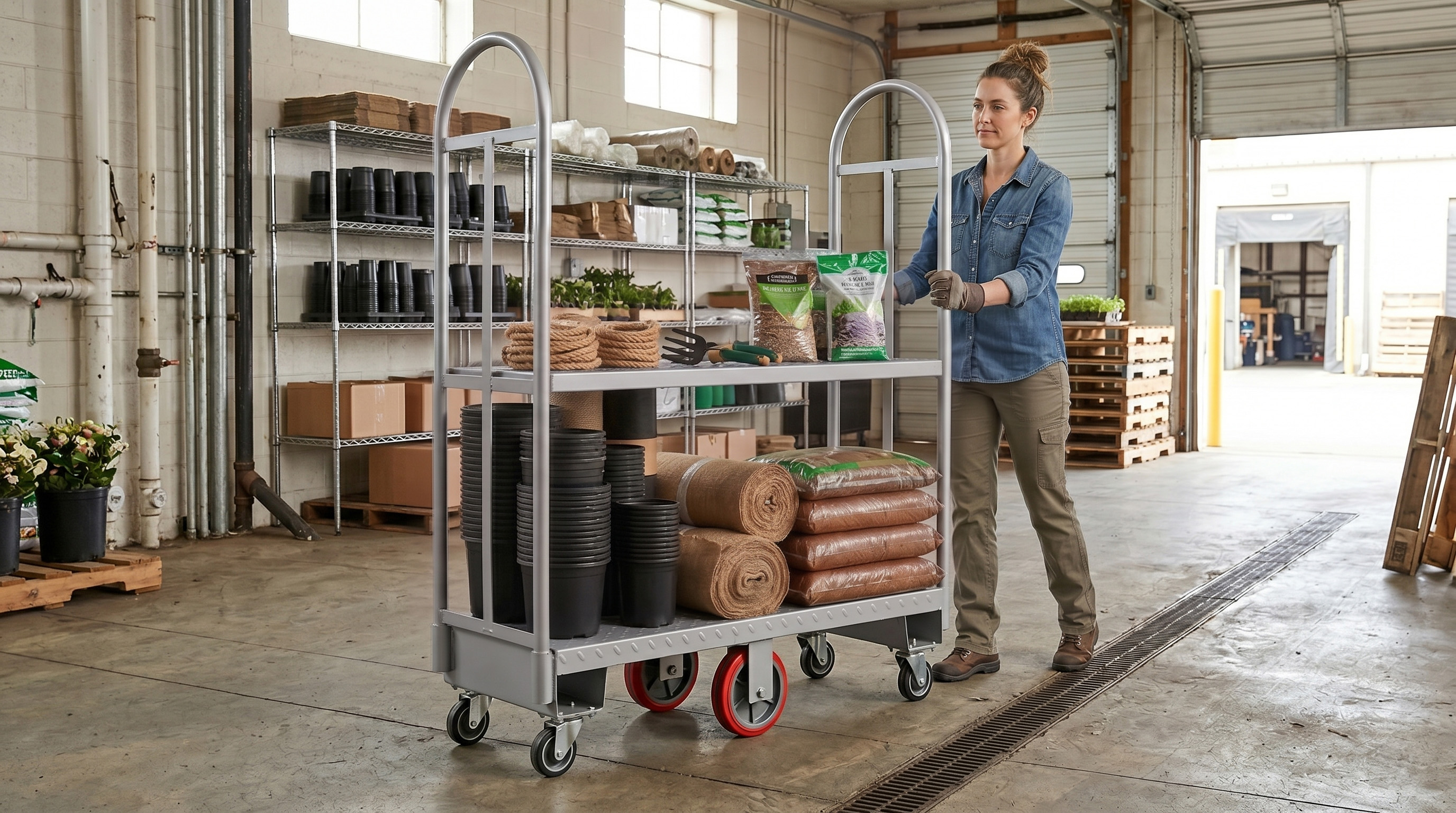 Heavy-Duty U-Boat Steel Utility Cart 16" x 48" - 1 Shelf