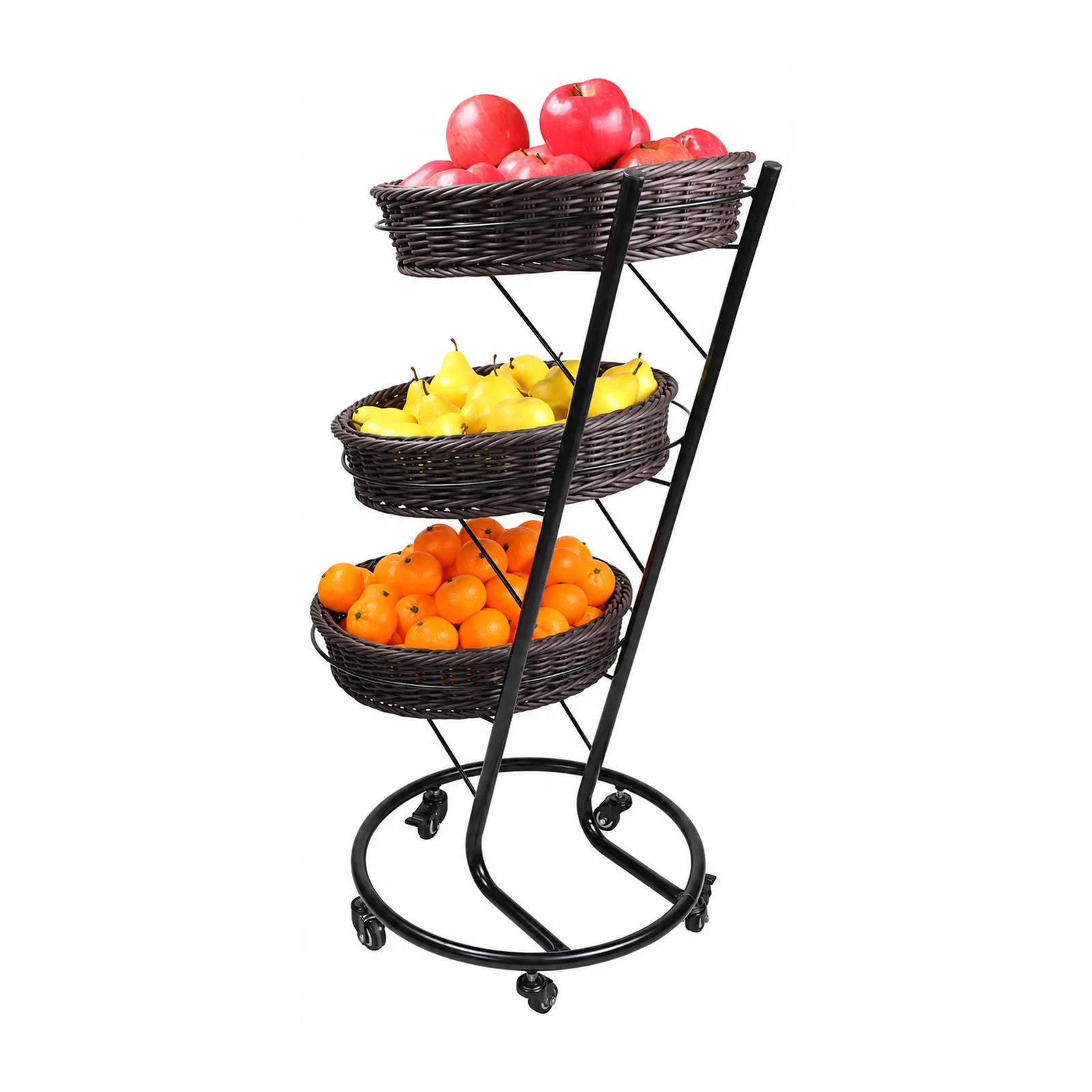 3-Tier Black Display Stand with 5 Wheels